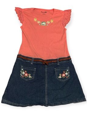 Nannette Coral Top with Denim Floral Skirt Girls Dress Size 16
